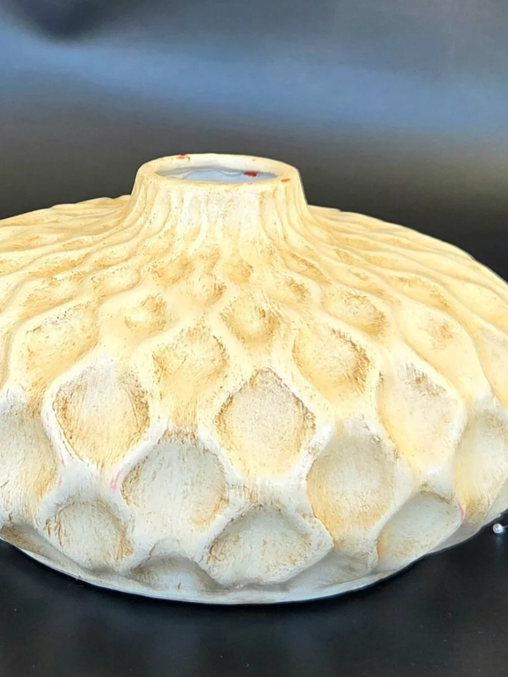Vintage Off-White Ceramic Vase – Honeycomb Geometric Textured Design